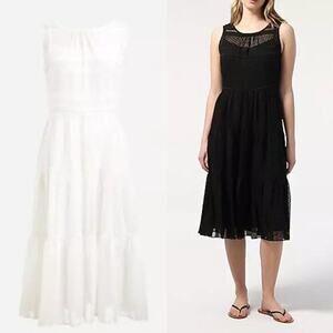 J.Crew Striped Clip Dot Tiered Midi Dress Ivory Size XS